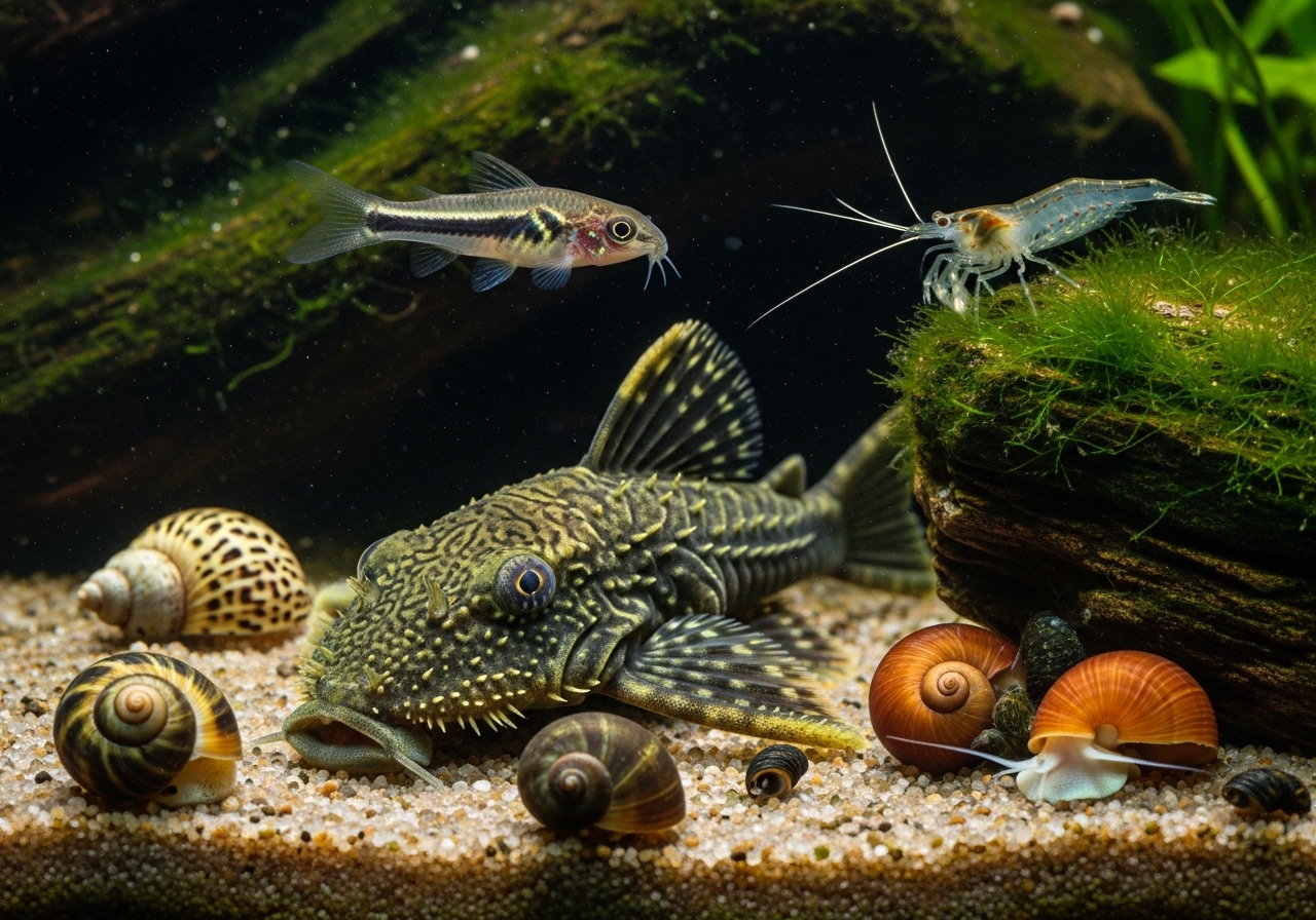 أفضل آكلي الطحالب: دليلك لاختيار فريق التنظيف المثالي (بليكو، أمانو، ونيريت)