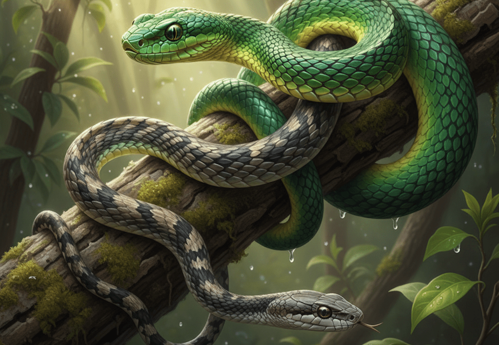 Boomslang snake and a Twig Snake