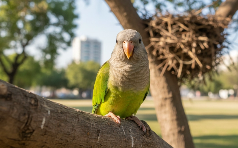 Quaker Parrots also known as Monk Parakeets (Myiopsitta monachus)